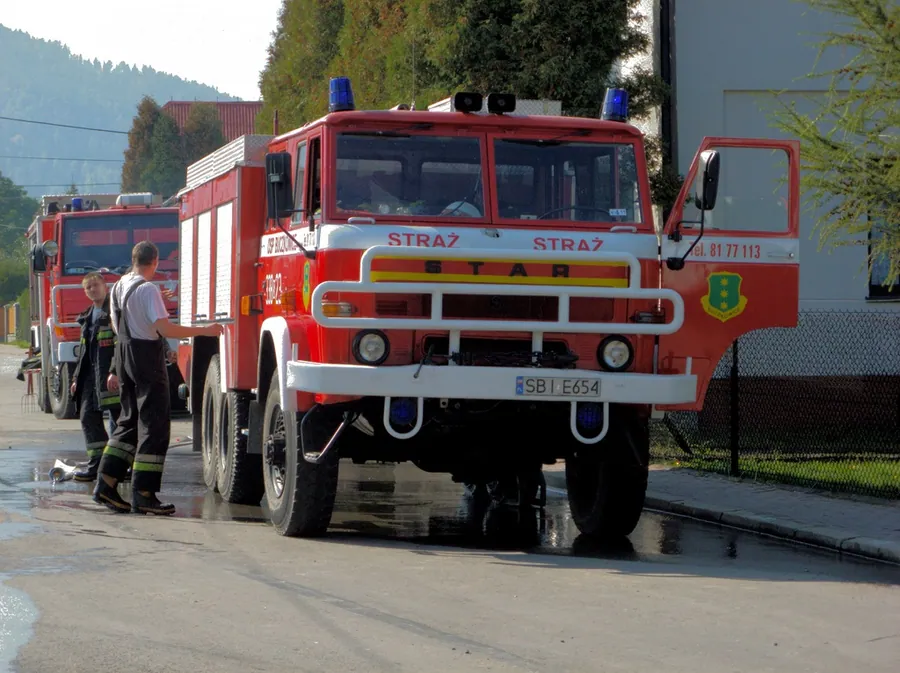 Fire engines and firefighters of OSP Buczkowice. The fire engine in foreground is based on a Star 266 truck…