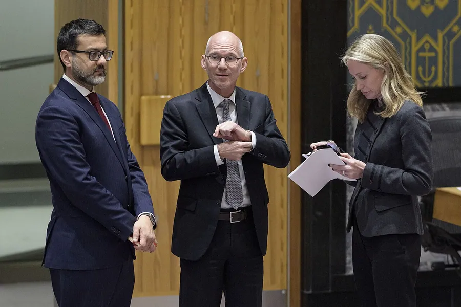 The UN envoy to Somalia, James Swan, and colleagues just prior to the Security Council meeting on Somalia…