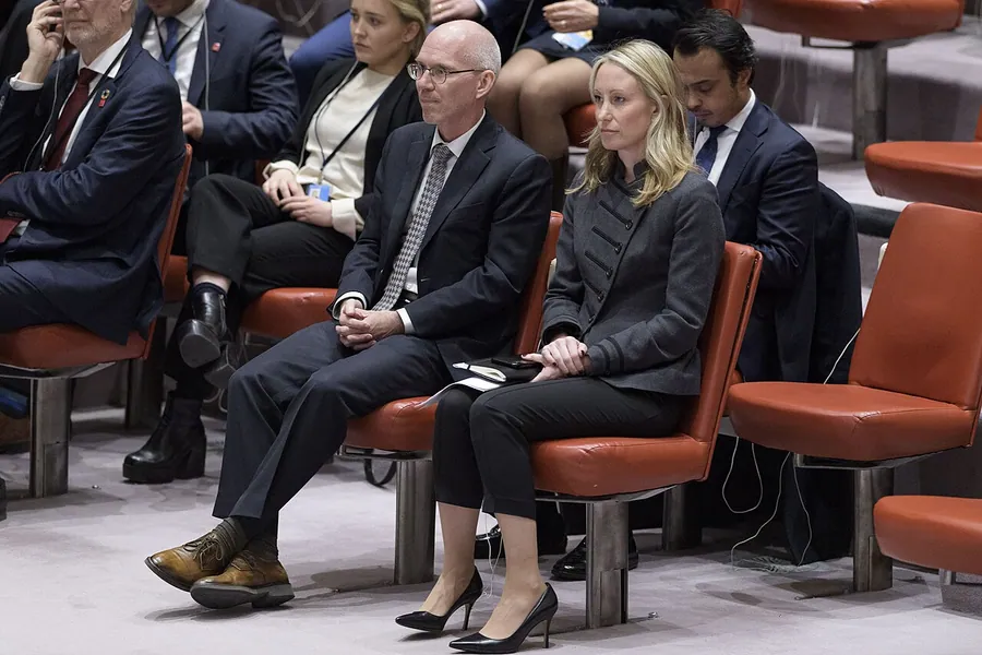 The UN envoy to Somalia, James Swan, awaits with his Special Assistant, Fiona Allan-Smith, to take his seat…
